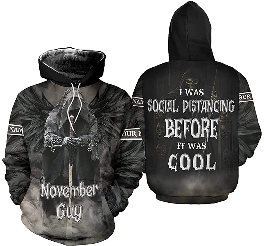 Personalized Name November Guy Skull I Was Social Distancing Before It Was Cool Premium Sportwear Up - 3D Printed Pullover Hoodie