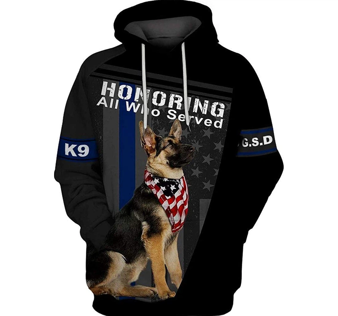 German Shepherd Horning All Who Served Lightweight Premium Sportwear Up - 3D Printed Pullover Hoodie