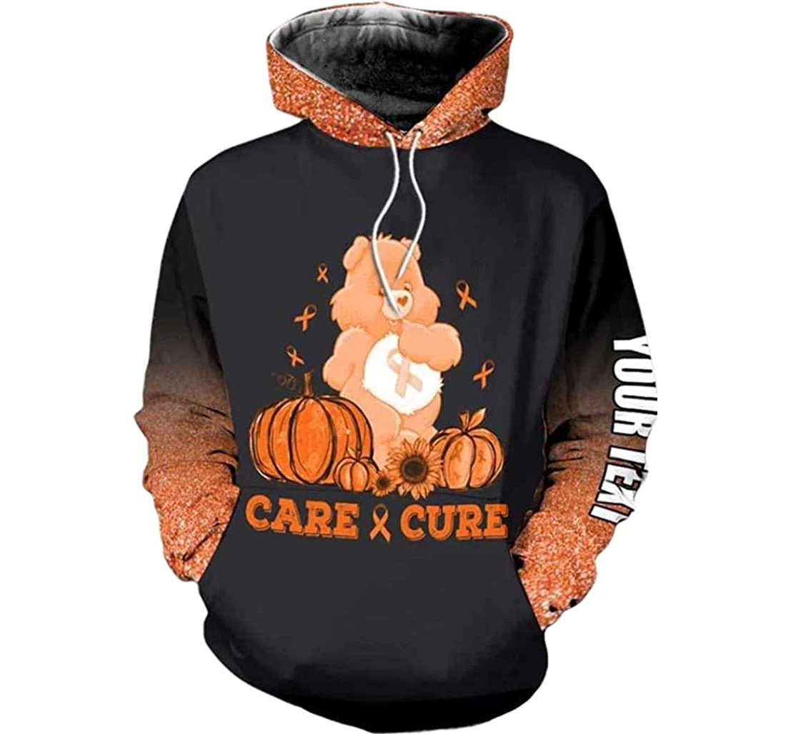 Personalized Us Orange Care And Cure Bear Cancer Lightweight Premium Sportwear Up - 3D Printed Pullover Hoodie