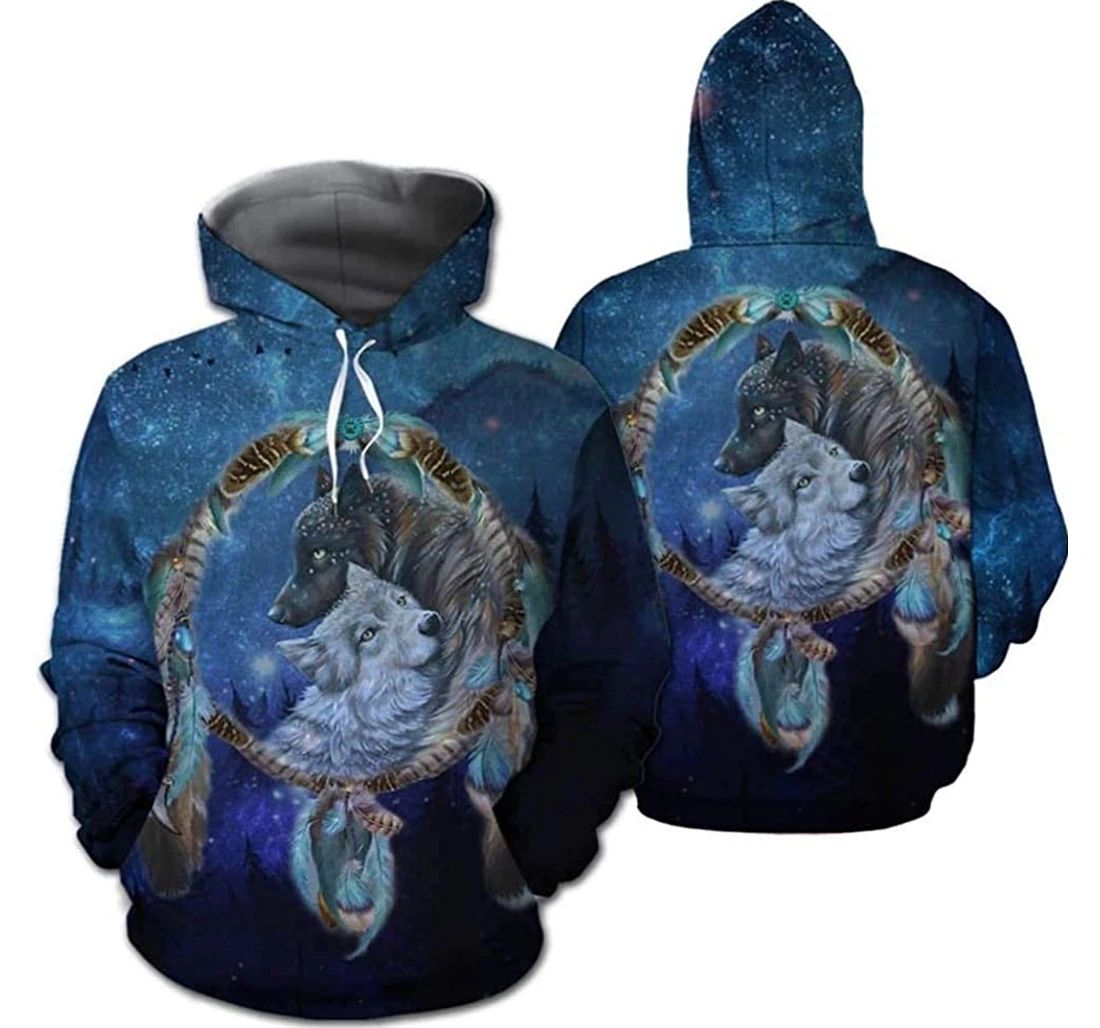 Native Wolf Galaxy Night Lightweight Premium Sportwear Up - 3D Printed Pullover Hoodie