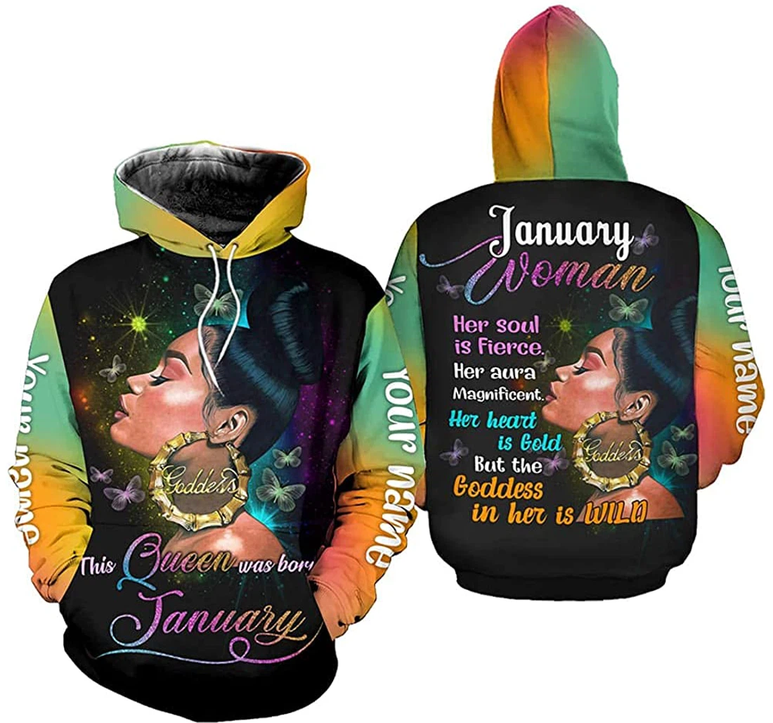 Personalized Name Januarywoman Her Soul Is Fierce Her Aura Magnificent Goddest In Her Is Wild Up - 3D Printed Pullover Hoodie