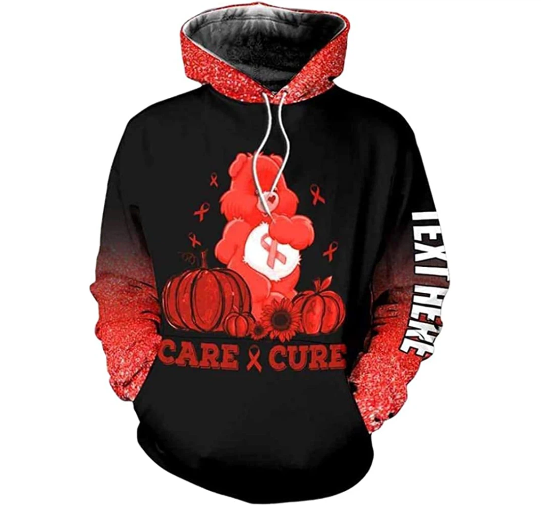 Personalized Name Hiv Awareness Blood Cancer Care And Cure Bear Lightweight Premium Sportwear Up - 3D Printed Pullover Hoodie