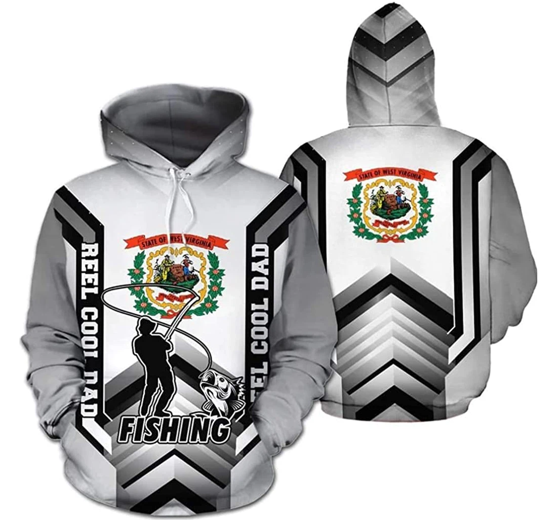 Reel Cool West Virginia Fishing Dad Lightweight Premium Sportwear Up - 3D Printed Pullover Hoodie