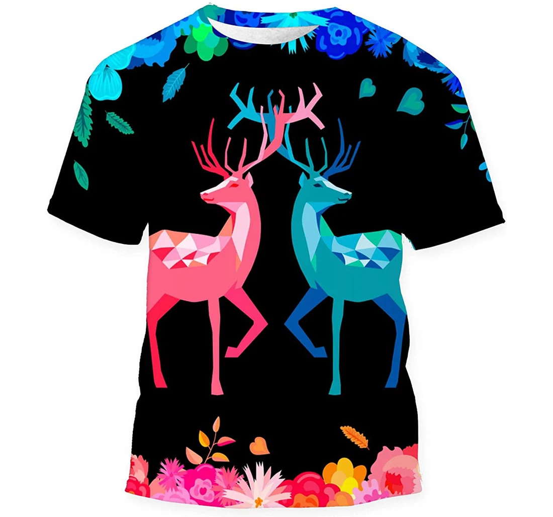 Magic Deer Night Flower Garden Pink Gift Birthday Holiday - 3D Printed T-shirt