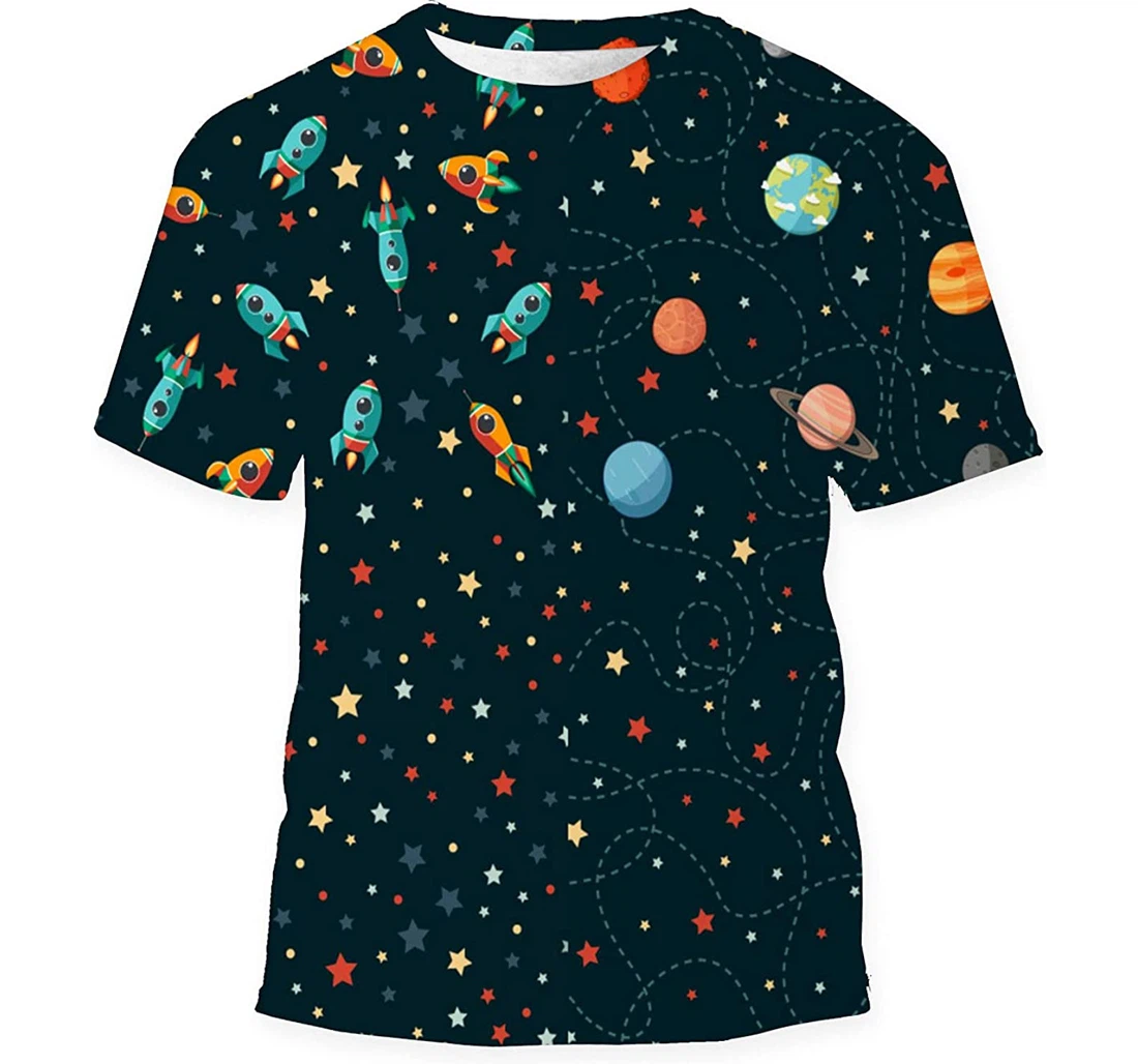 Planets Rockets Stars Gift Birthday Holiday - 3D Printed T-shirt