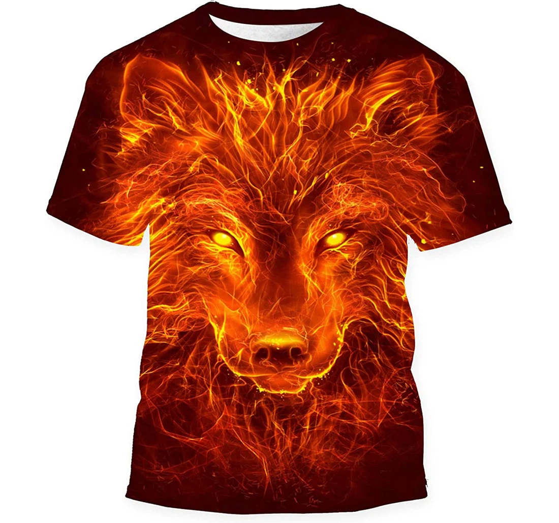 Fire Wolf Head On Dark Gift Birthday Holiday - 3D Printed T-shirt