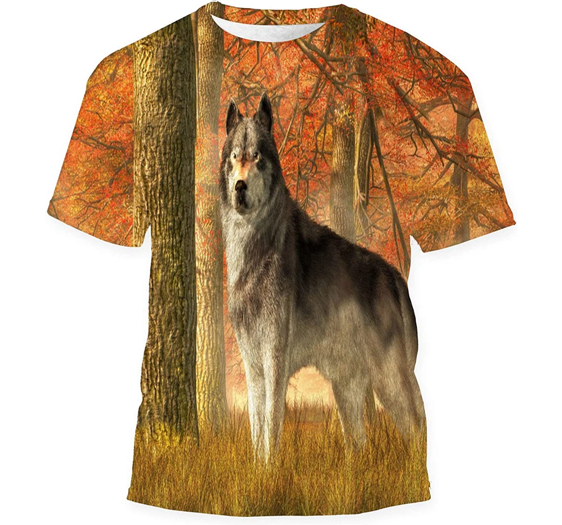 Gray Wolf Stands Tall Yellow Grass Gift Birthday Holiday - 3D Printed T-shirt