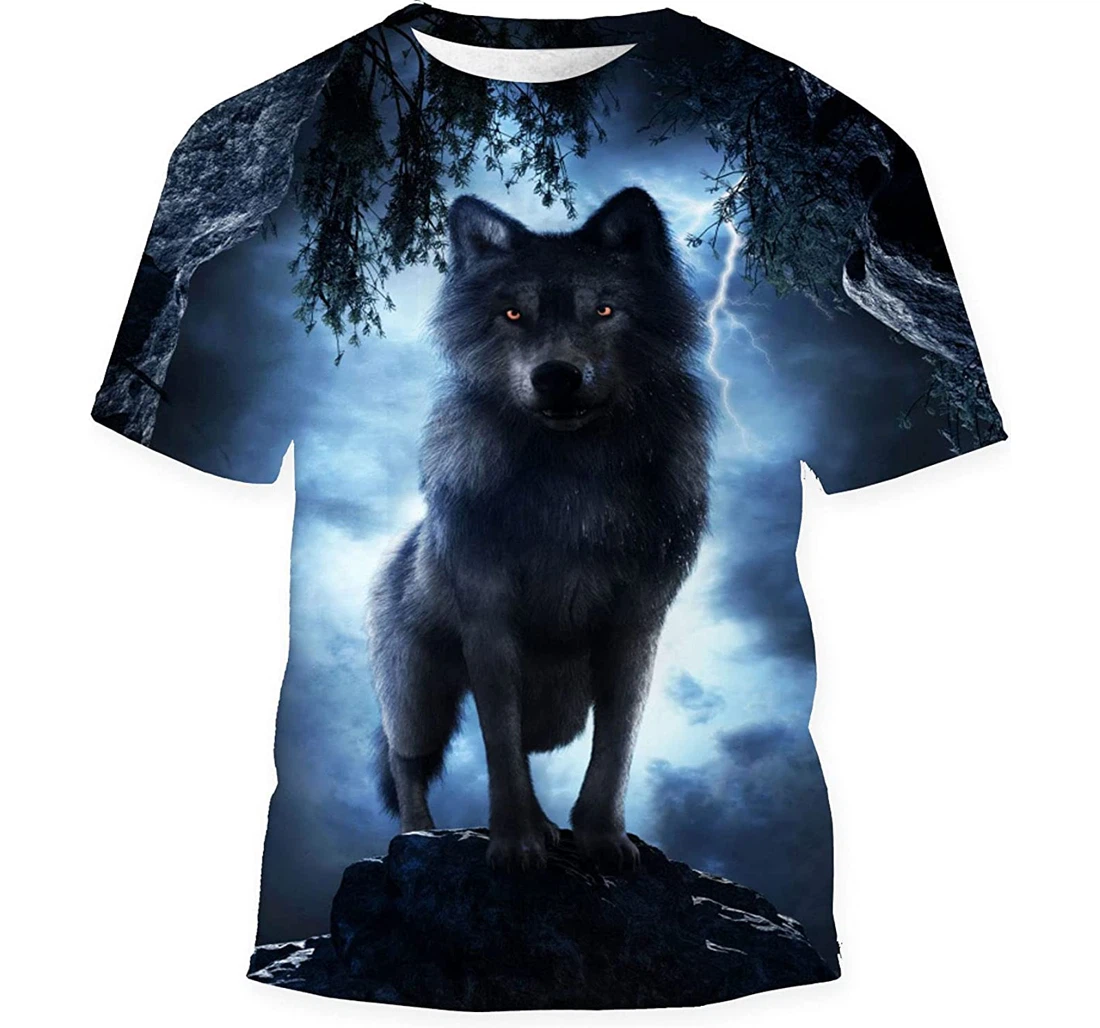 Night Scene Wolf Rocks Stormy Sky Gift Birthday Holiday - 3D Printed T-shirt