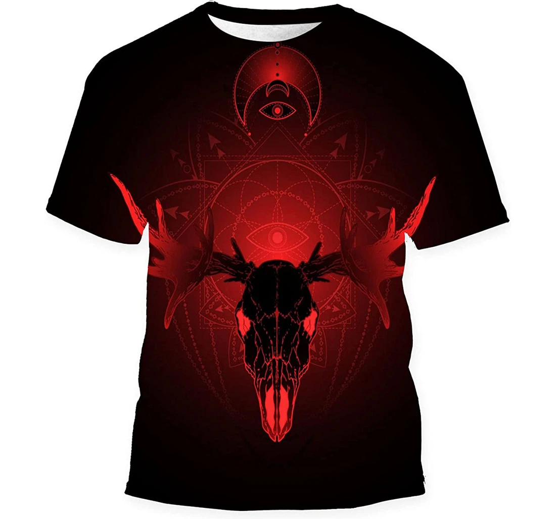 Hand Drawn Moose Skull Gift Birthday Holiday - 3D Printed T-shirt