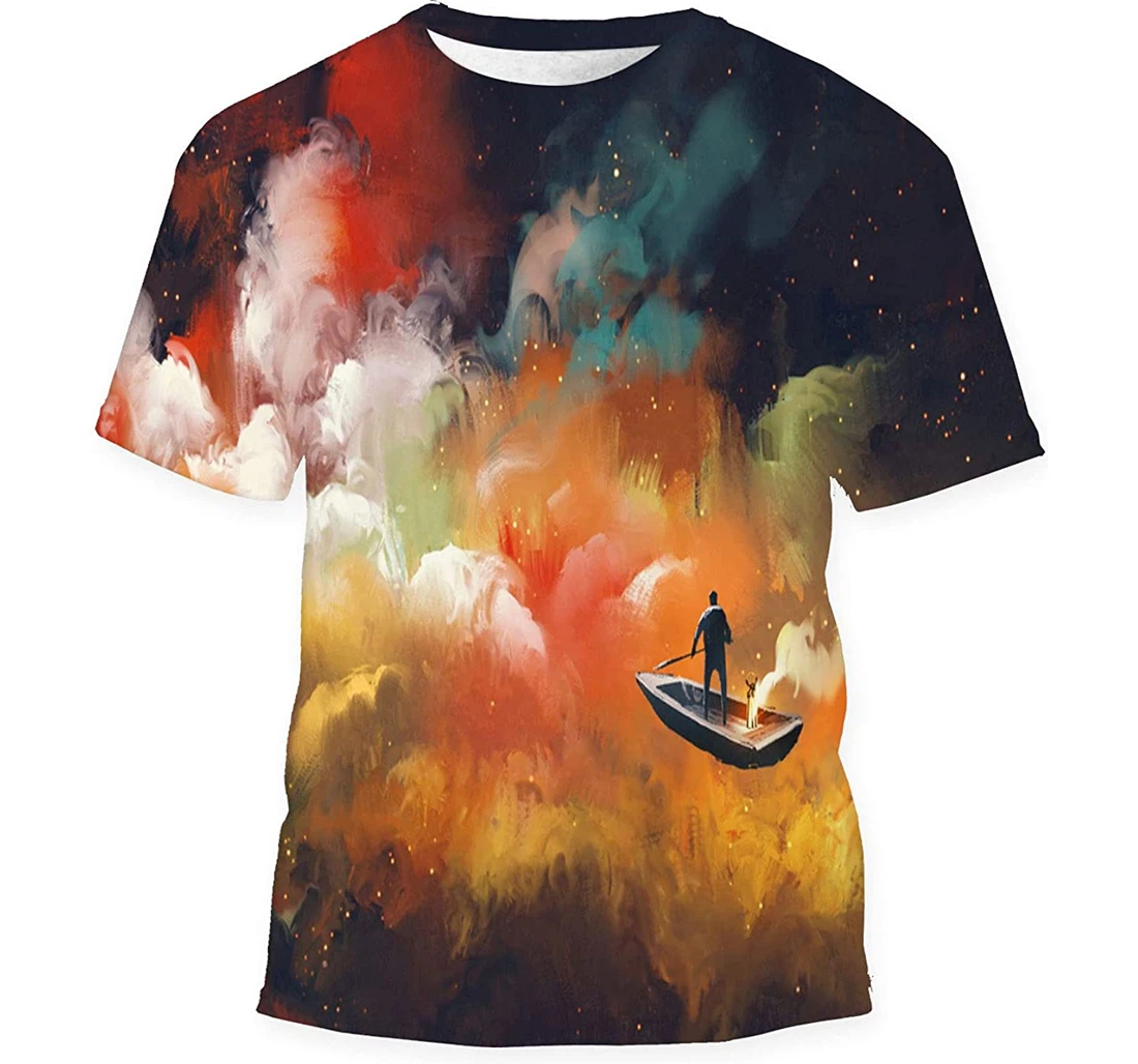 Man On Boat Outer Space Colorful Gift Birthday Holiday - 3D Printed T-shirt