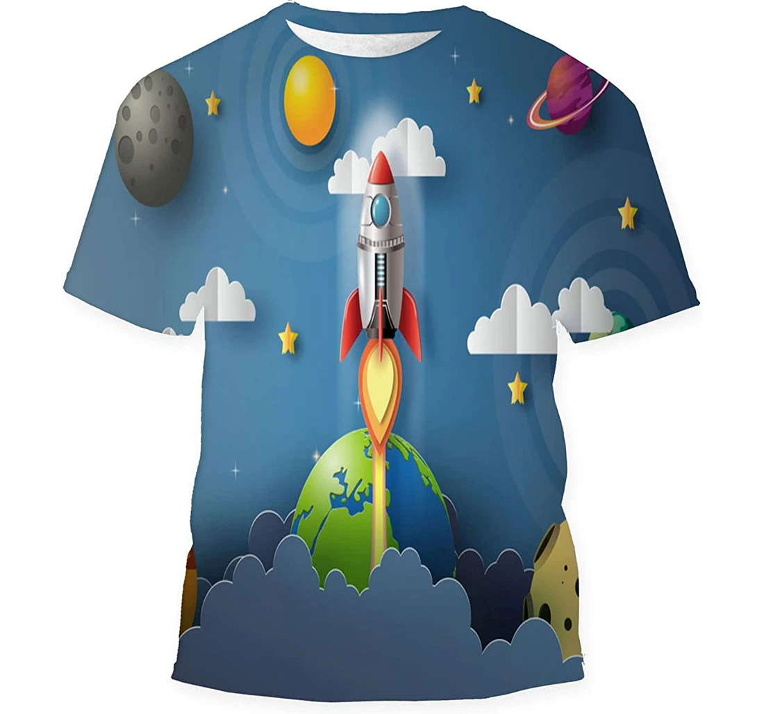 Paper Art Style Rocket Flying Space Gift Birthday Holiday - 3D Printed T-shirt