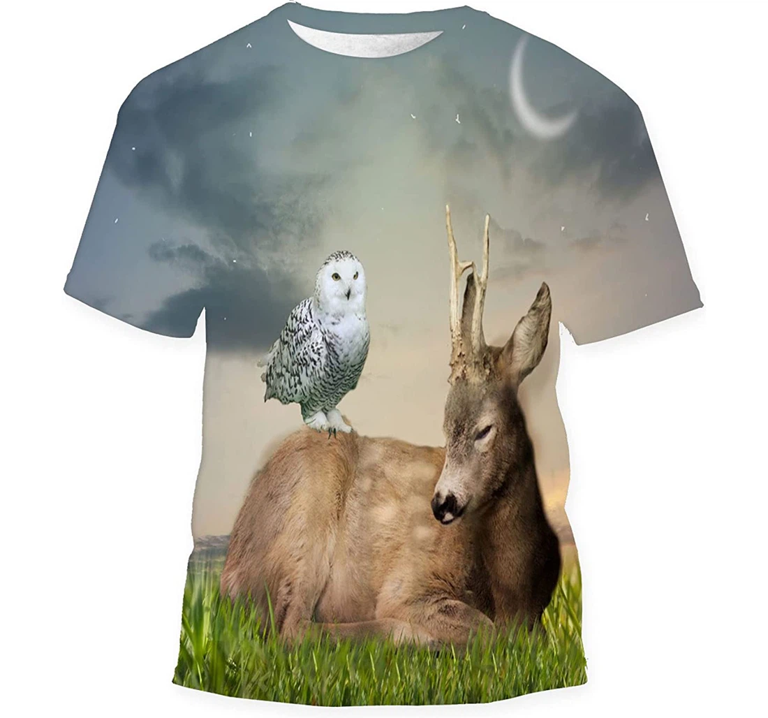 Deer Lay Down On Grass Evening Gift Birthday Holiday - 3D Printed T-shirt