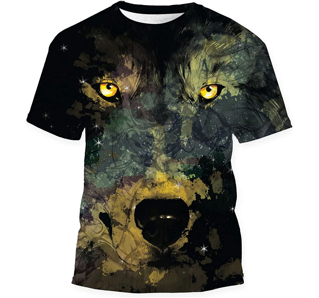 Nebula Wolf Shape On Night Sky Gift Birthday Holiday - 3D Printed T-shirt