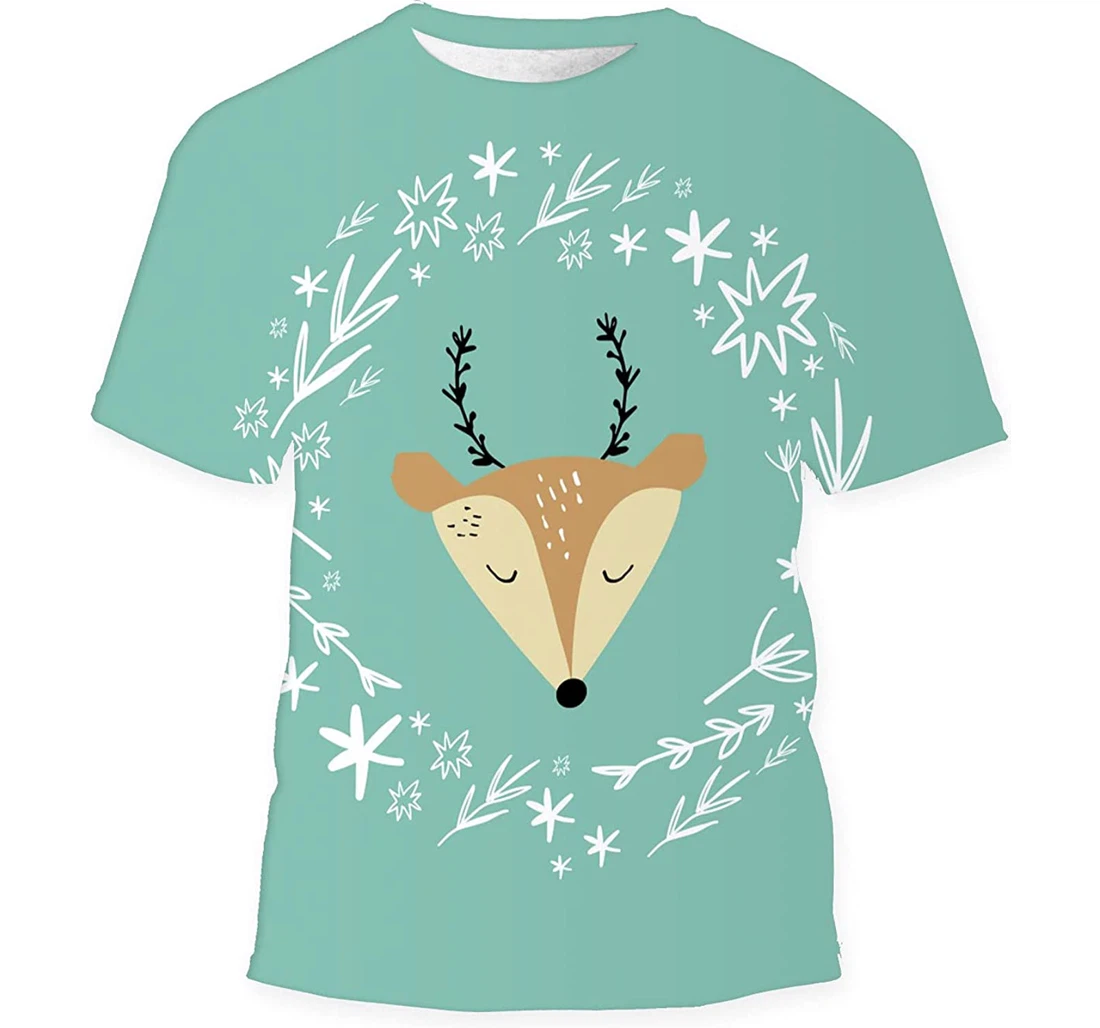 Nice Little Deer Floral Frame Label Gift Birthday Holiday - 3D Printed T-shirt