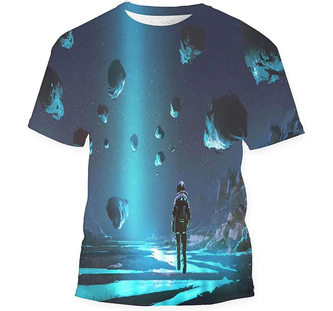 Astronaut On Turquoise Planet Glowing Blue Gift Birthday Holiday - 3D Printed T-shirt