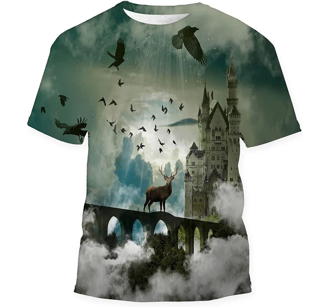 Beautiful Wild Brown Deer On Bridge Gift Birthday Holiday - 3D Printed T-shirt