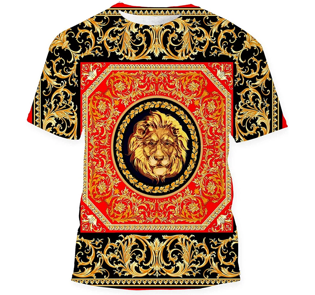 Golden Baroque Lion Red Background Gift Birthday Holiday - 3D Printed T-shirt