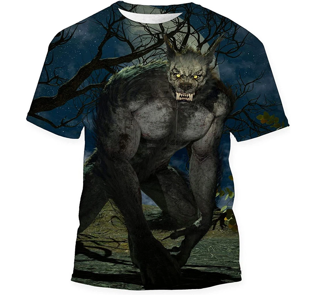 Portrait Huge Fiery Werewolf On Forest Gift Birthday Holiday - 3D Printed T-shirt