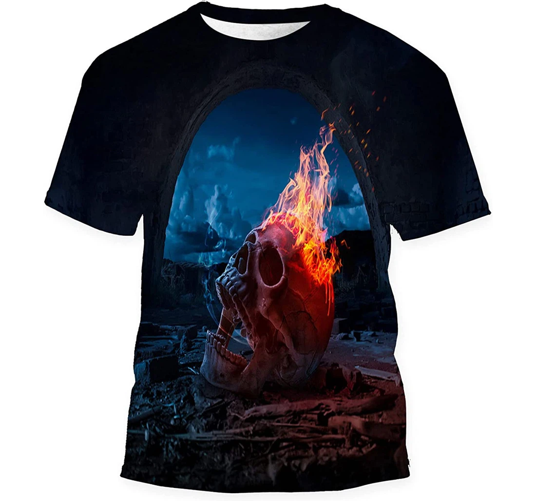 Skull Burned Fire Dark Halloween Night Gift Holiday - 3D Printed T-shirt