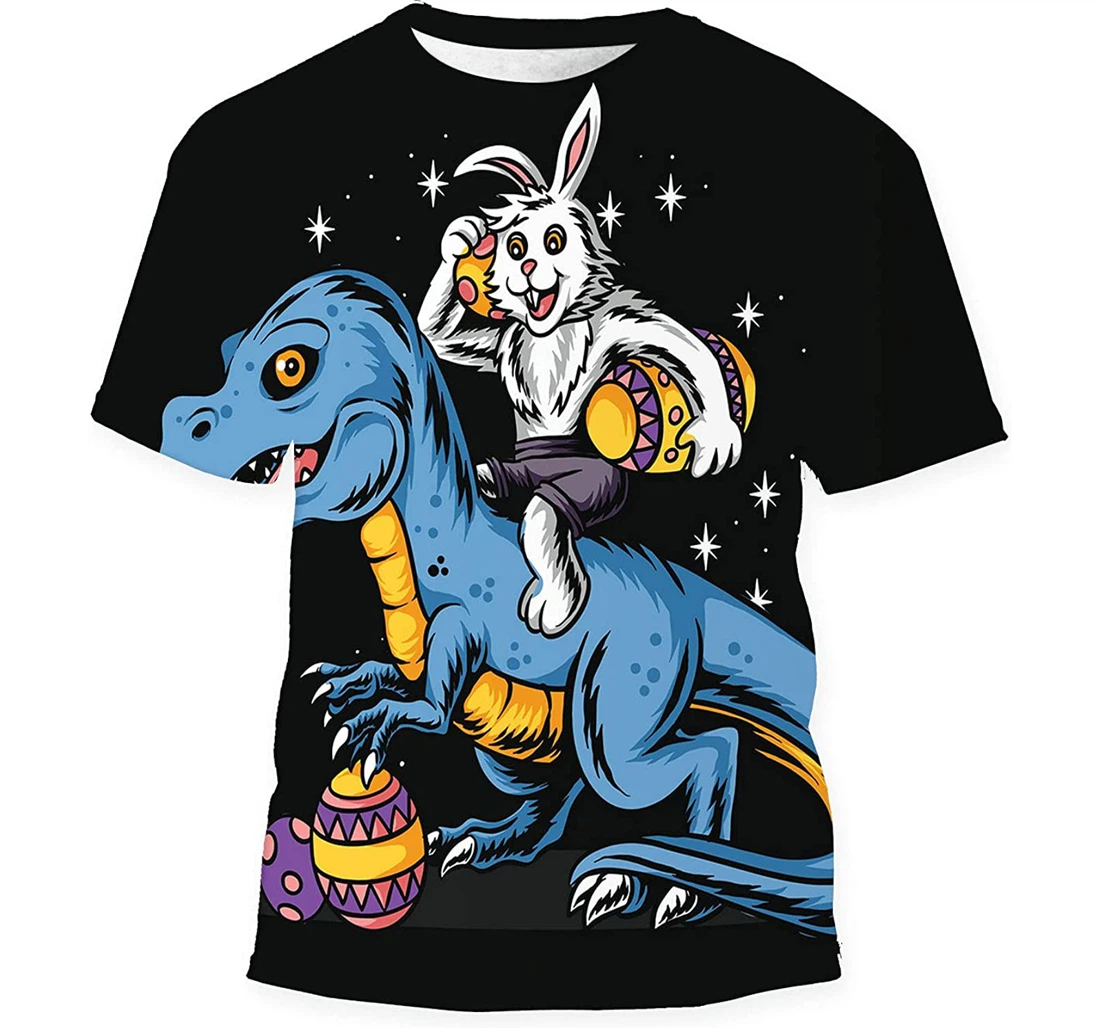 Easter Hare Sitting On Top Trex Gift Holiday - 3D Printed T-shirt