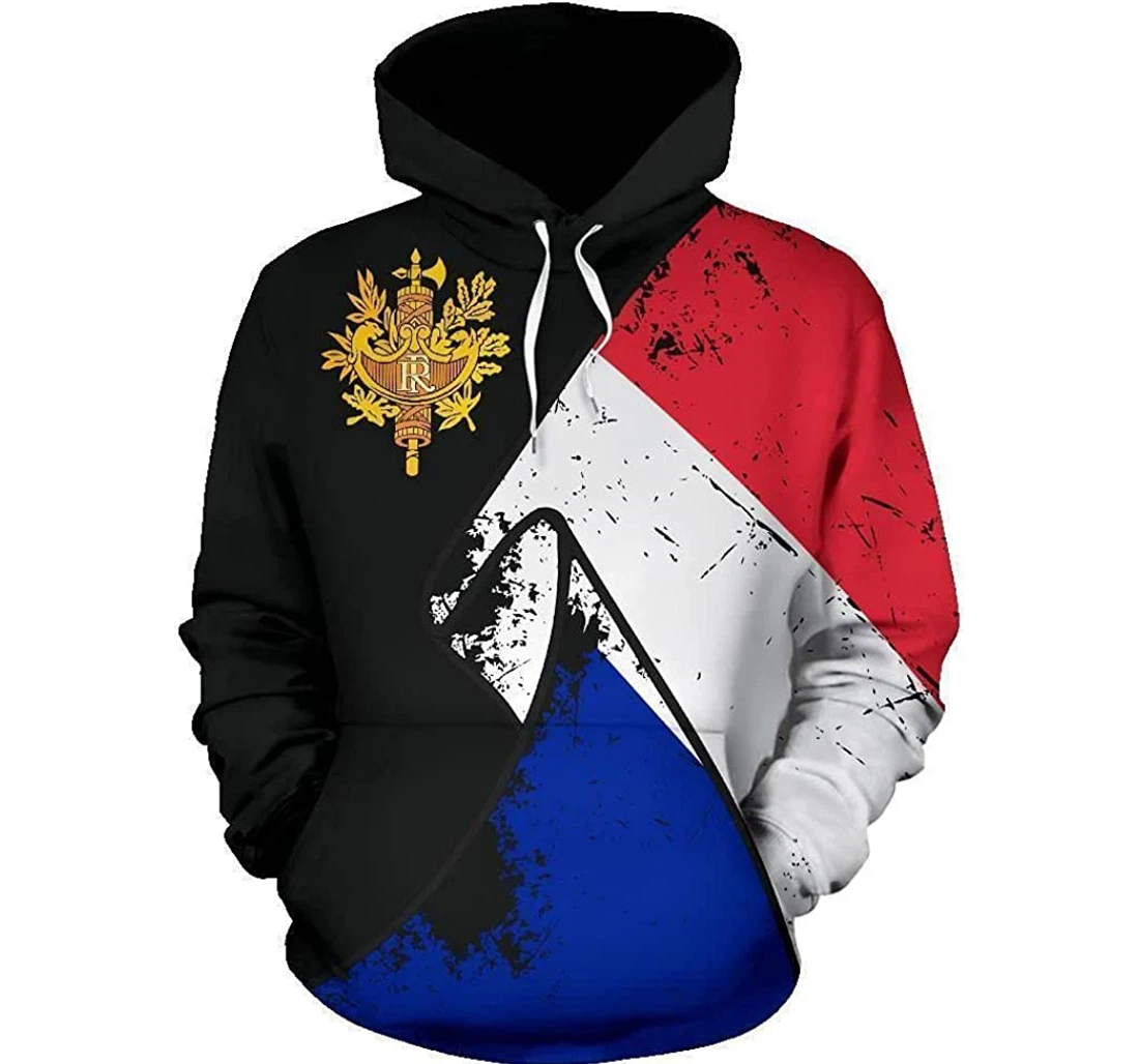 France Grunge Flag Lightweight Sportwear Up - 3D Printed Pullover Hoodie