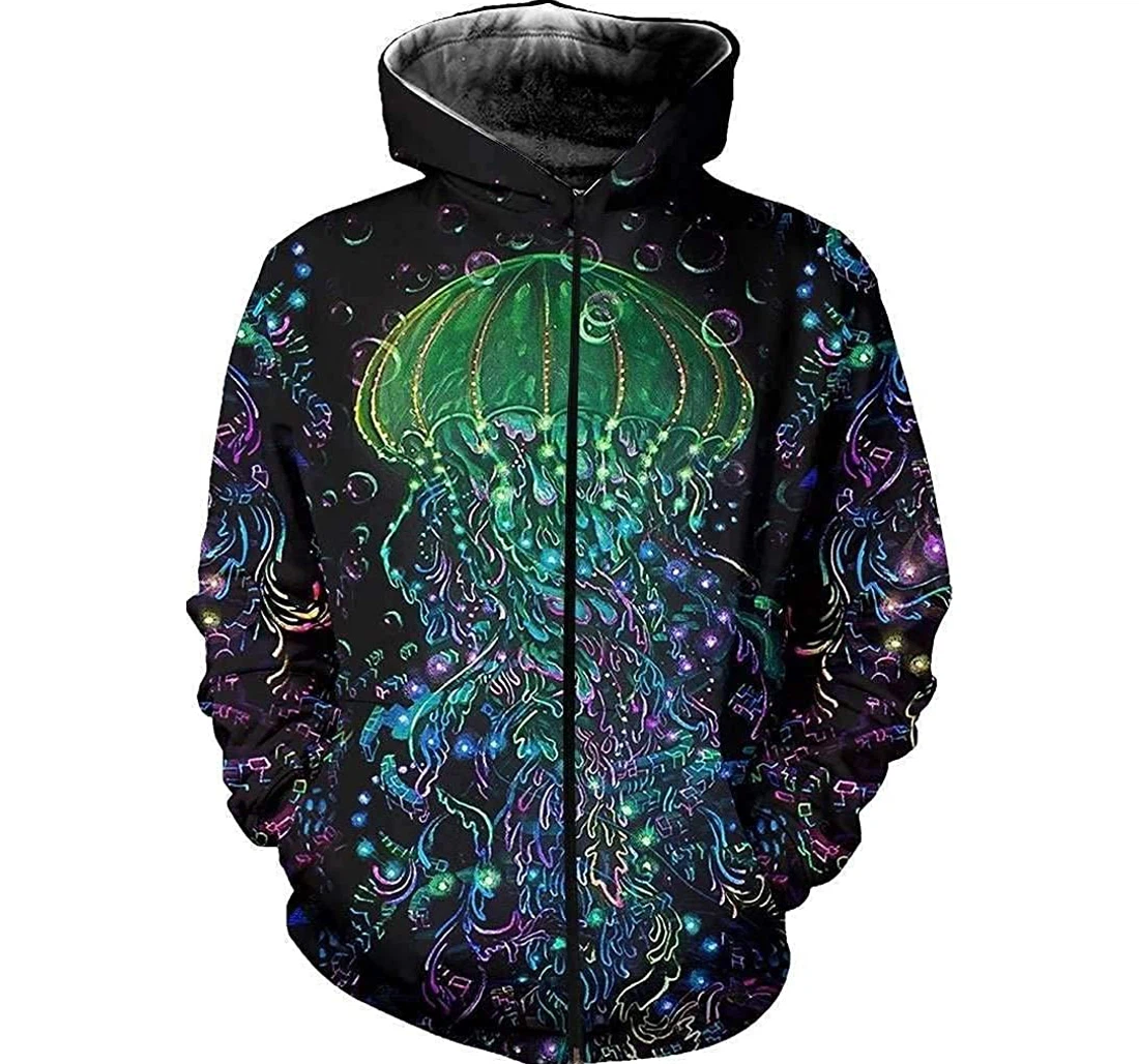 Jellyfish Psychedelic Lightweight Sportwear Up - 3D Printed Pullover Hoodie