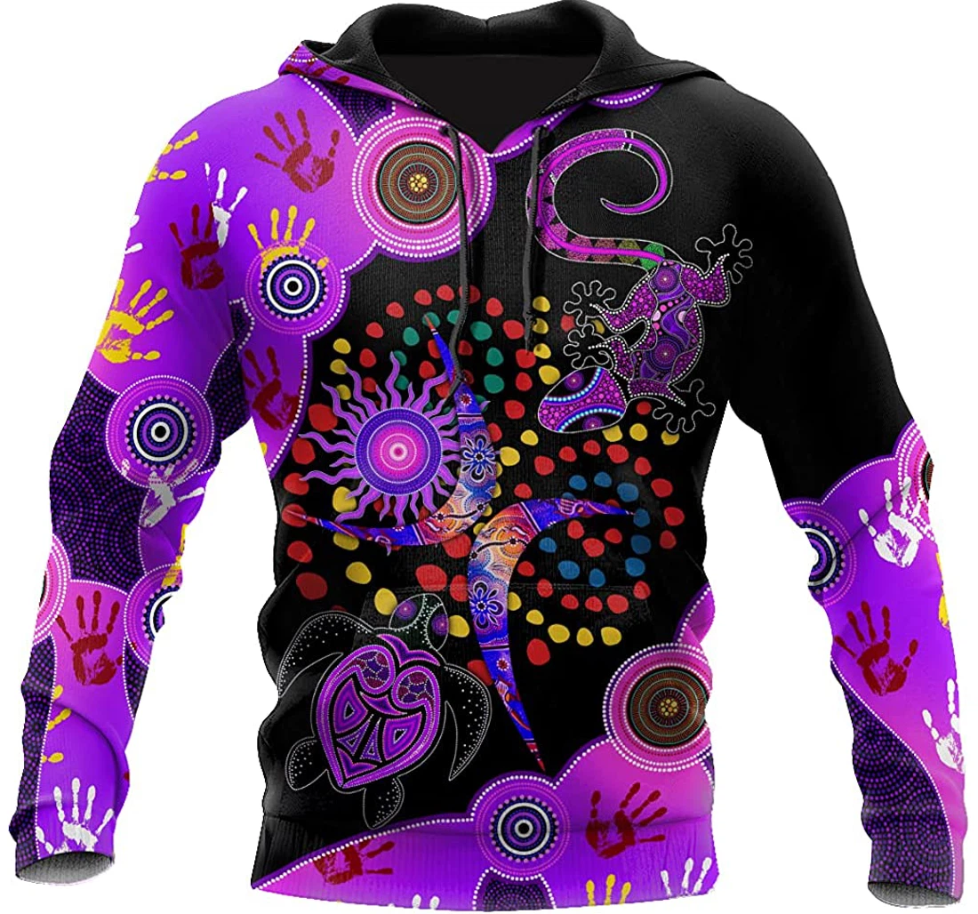Aboriginal Naidoc Week Purple Turtle Lizard Lightweight Sportwear Up - 3D Printed Pullover Hoodie
