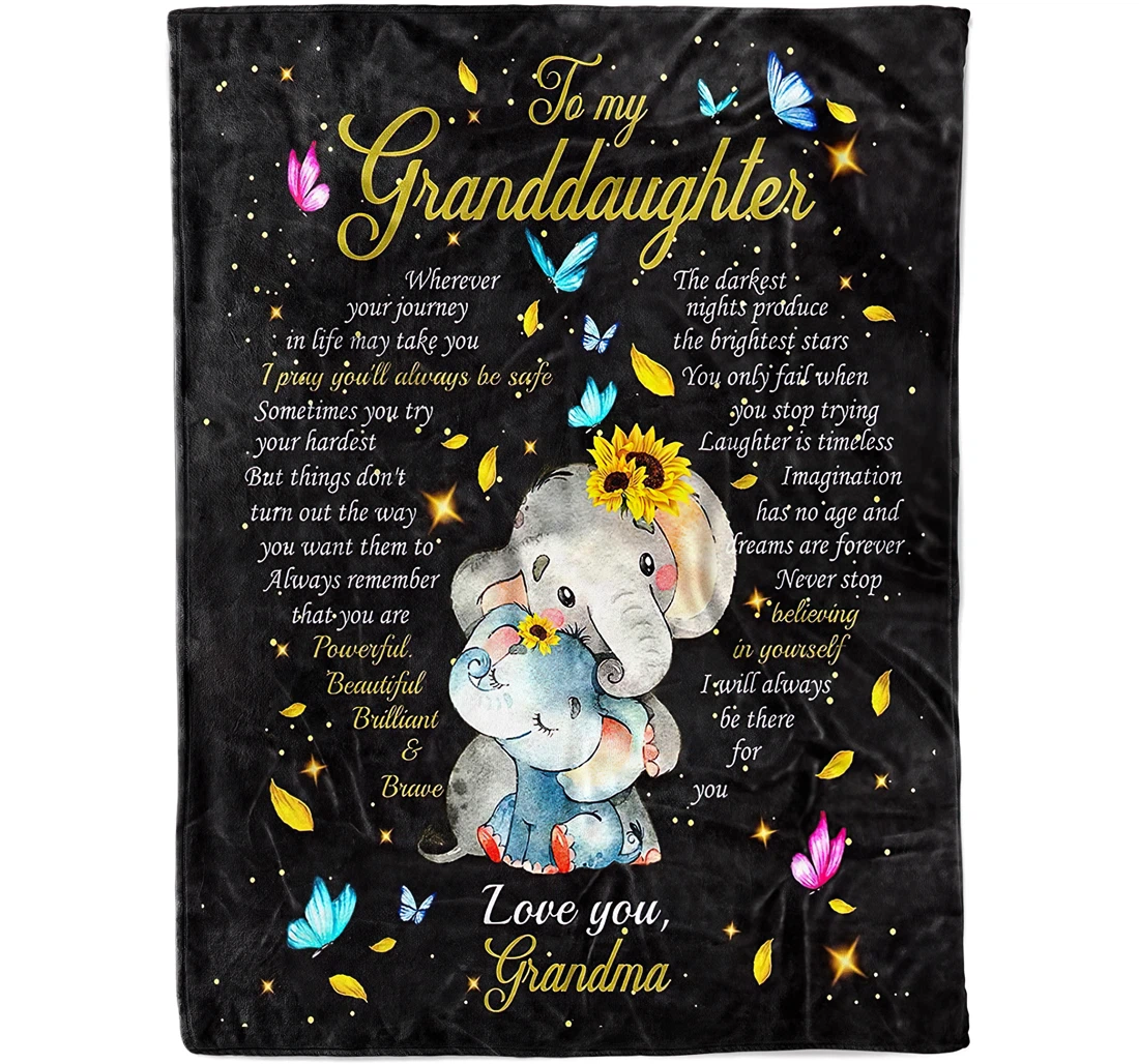 Throw Blanket, Quilt - To My Great Granddaughter Cute Elephant Butterfly Granddaughter Quotes White 60'' X 80'' Sherpa Fleece