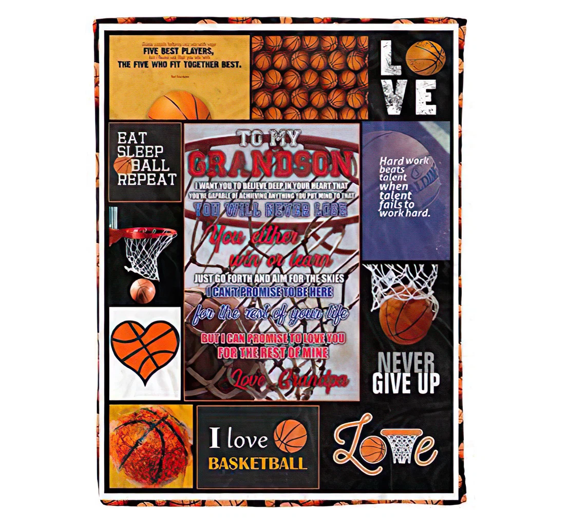 Throw Blanket, Quilt - Basketball Lover Blanketto My Grandson Lovely Quote Letter From Grandpa The Best Family On Premium Sherpa Fleece