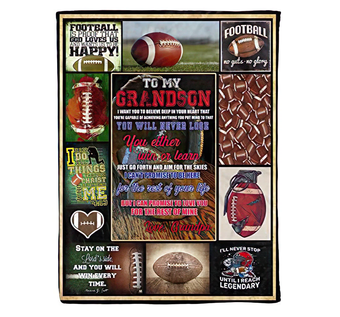 Throw Blanket, Quilt - Football Lover To My Grandson Lovely Quote Letter From Grandpa The Best Family On Sherpa Fleece