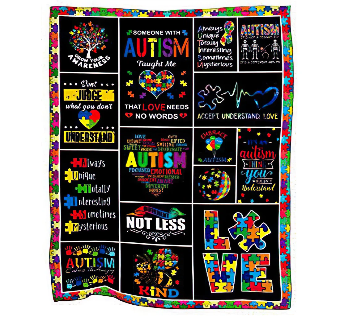 Throw Blanket, Quilt - Meaningful Quote Autism Awareness Day Heart Beat Accept Understand Love The Family Full Size Sherpa Fleece