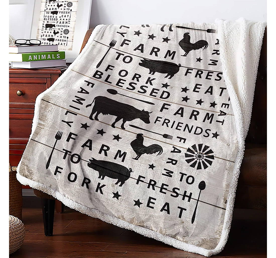 Throw Blanket, Quilt - Animals With Quotes Thick Reversible Farm Sherpa Fleece