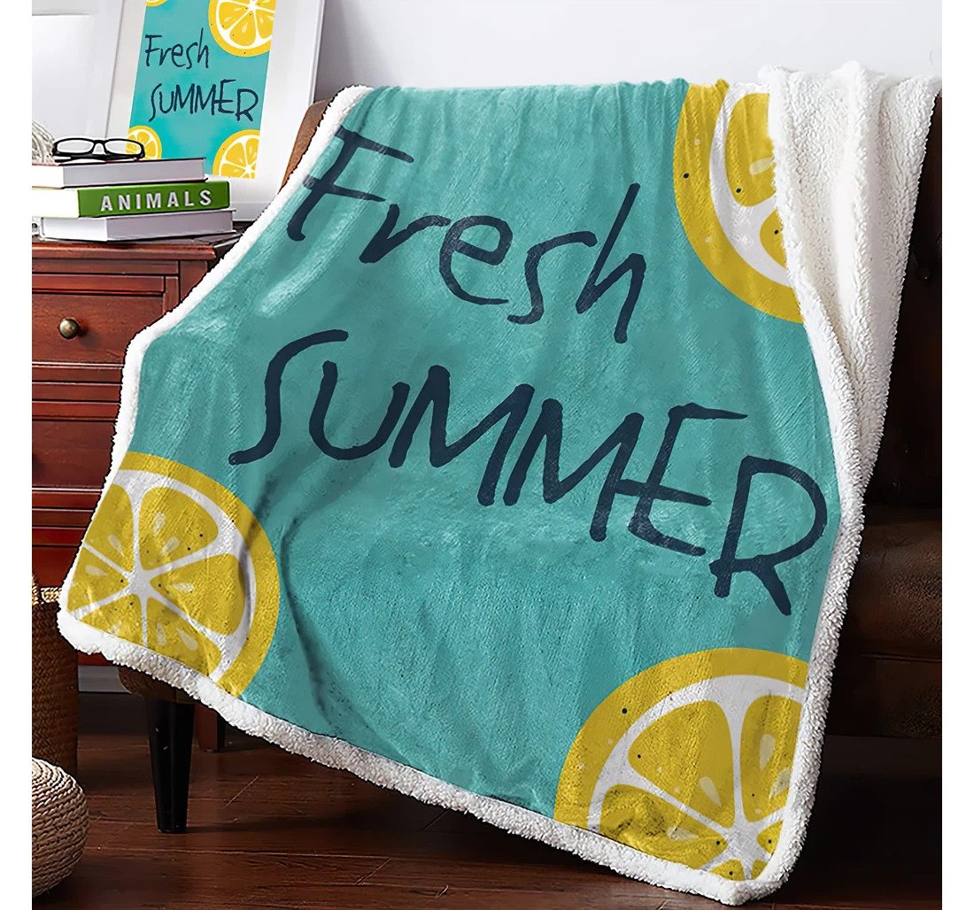 Throw Blanket, Quilt - Fresh Summer Quotes Thick Reversible Yellow Lemons Sherpa Fleece