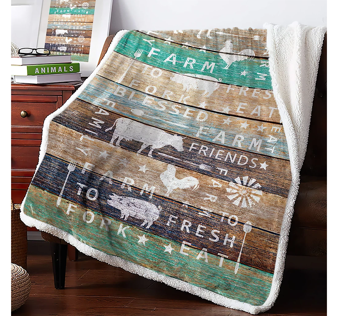 Throw Blanket, Quilt - Chic Animals With Quotes Thick Reversible Colored Wooden Grain Sherpa Fleece