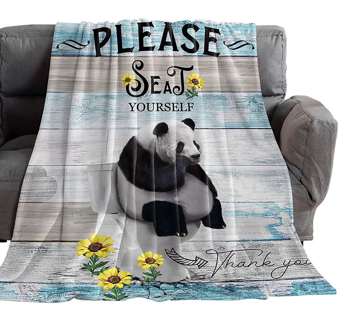 Throw Blanket, Quilt - Cute Panda On The Toilet Farm Sunflower Quote Back Sherpa Fleece