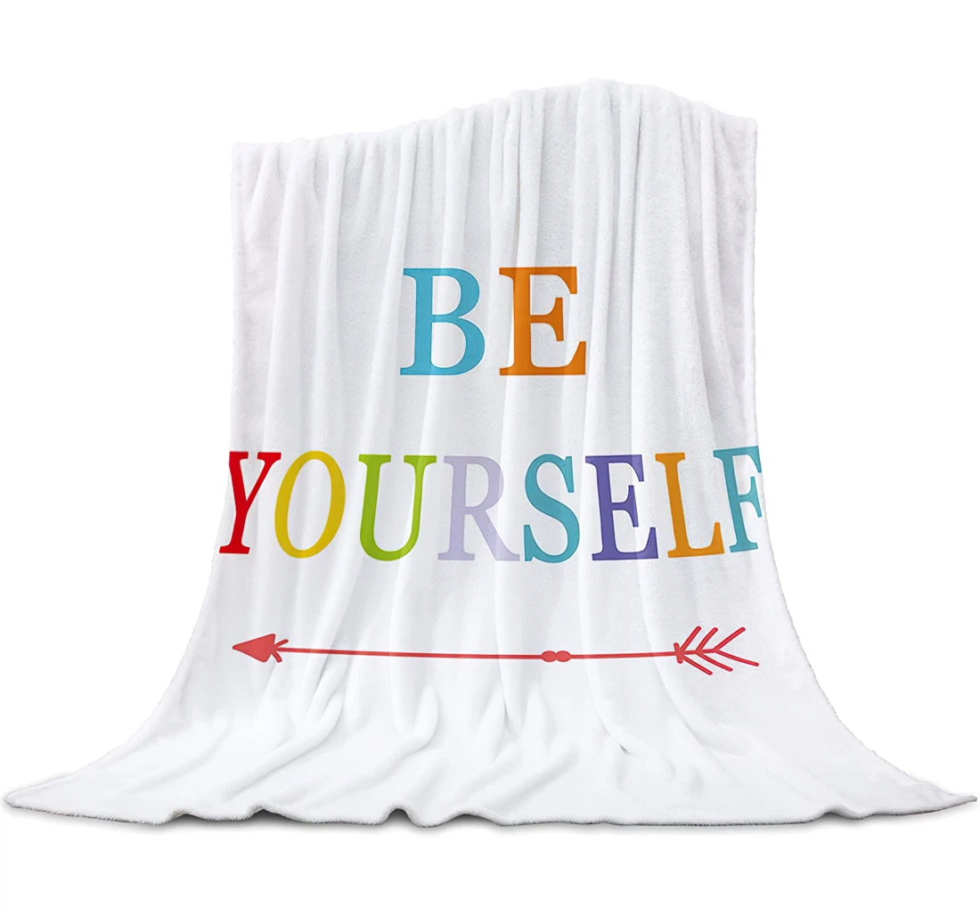 Throw Blanket, Quilt - Positive Energy Quotes BE Yourself Arrow Sherpa Fleece