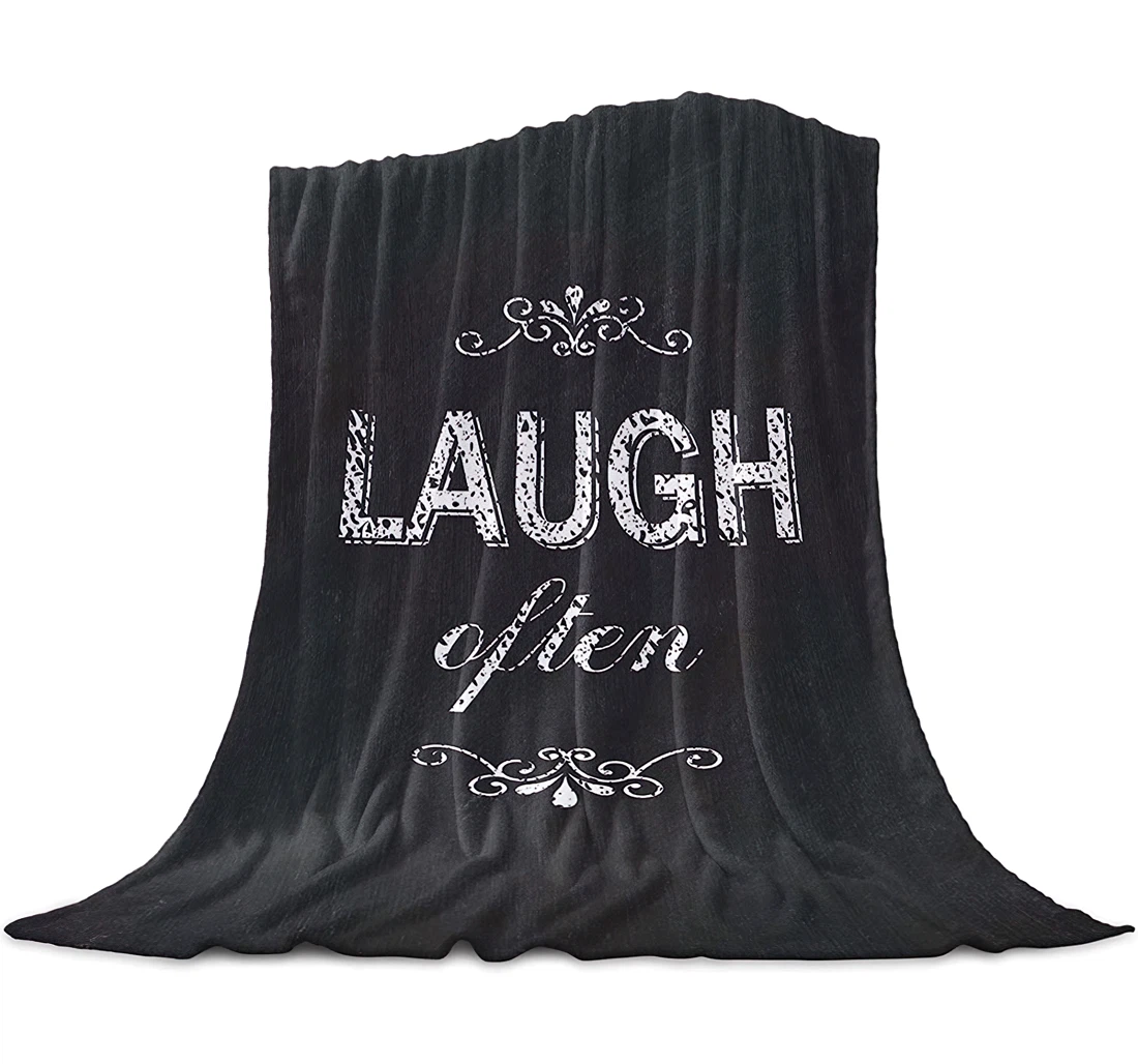 Throw Blanket, Quilt - Rustic Knife And Fork Black Background Quotes"Laugh Often" Sherpa Fleece