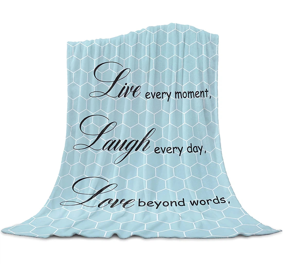 Throw Blanket, Quilt - Positive Quotes Retro Blue Hive Background Sherpa Fleece