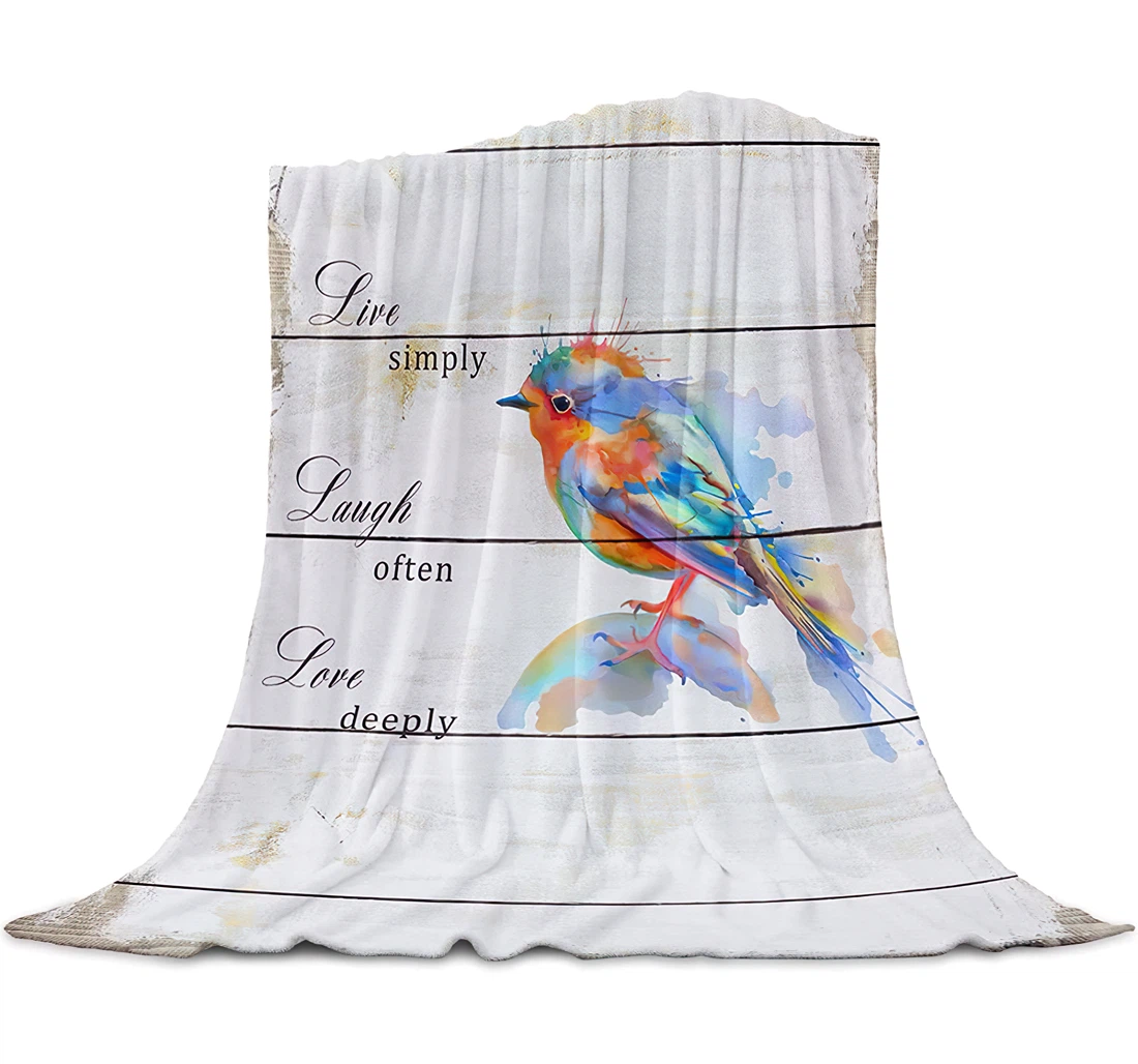 Throw Blanket, Quilt - Rose Watercolor Style Healing Quote LIVE SIMPLY Sherpa Fleece