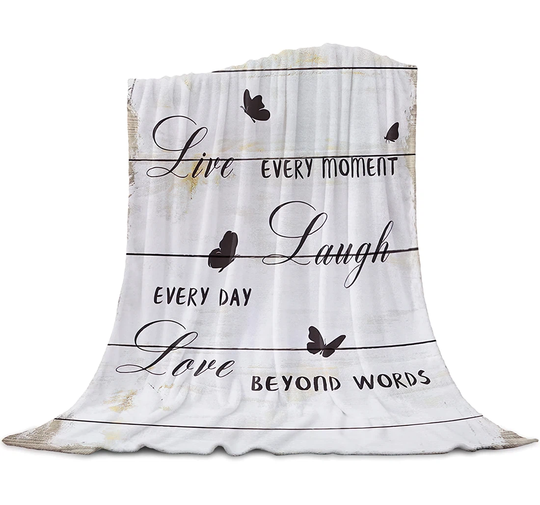 Throw Blanket, Quilt - Butterfly Positive Energy Quote Grey Sherpa Fleece