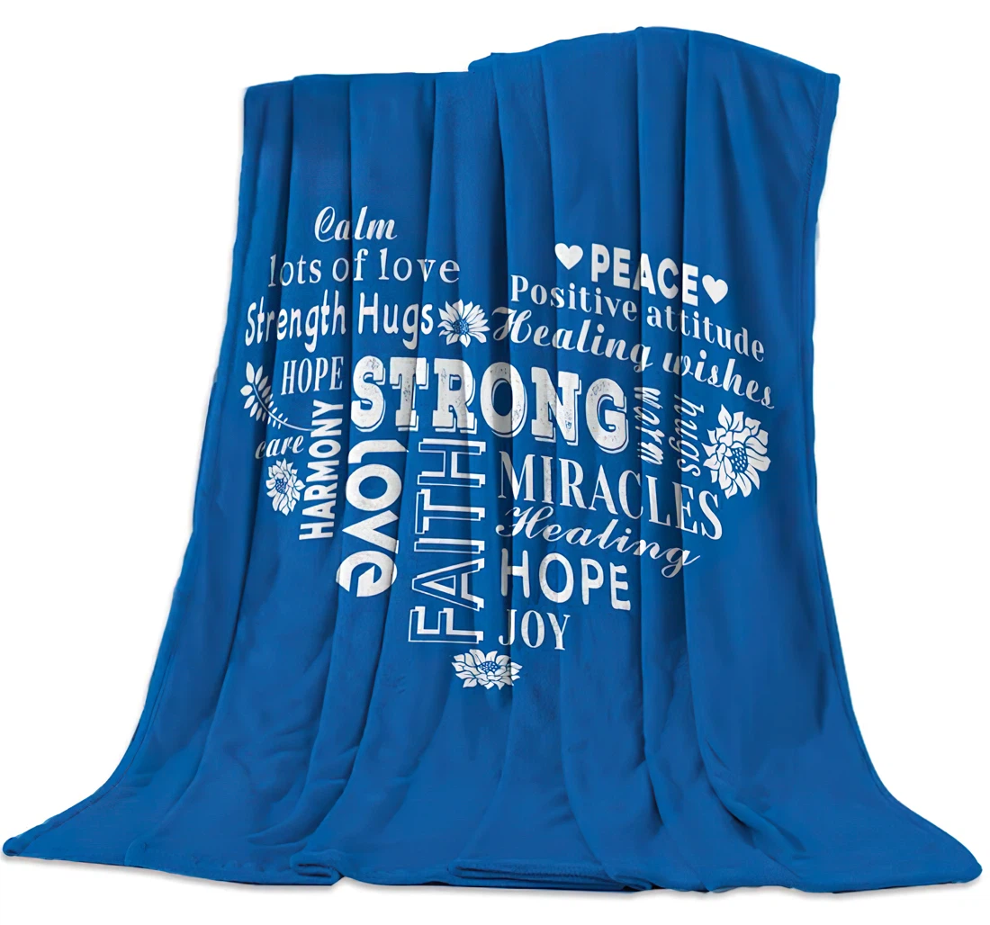 Throw Blanket, Quilt - Strong Love Positive Inspirational Quotes Heart -Blue Sherpa Fleece