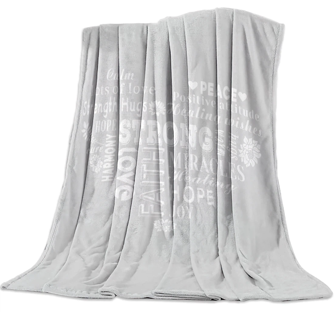 Throw Blanket, Quilt - Strong Love Positive Inspirational Quotes Heart -Gray Sherpa Fleece