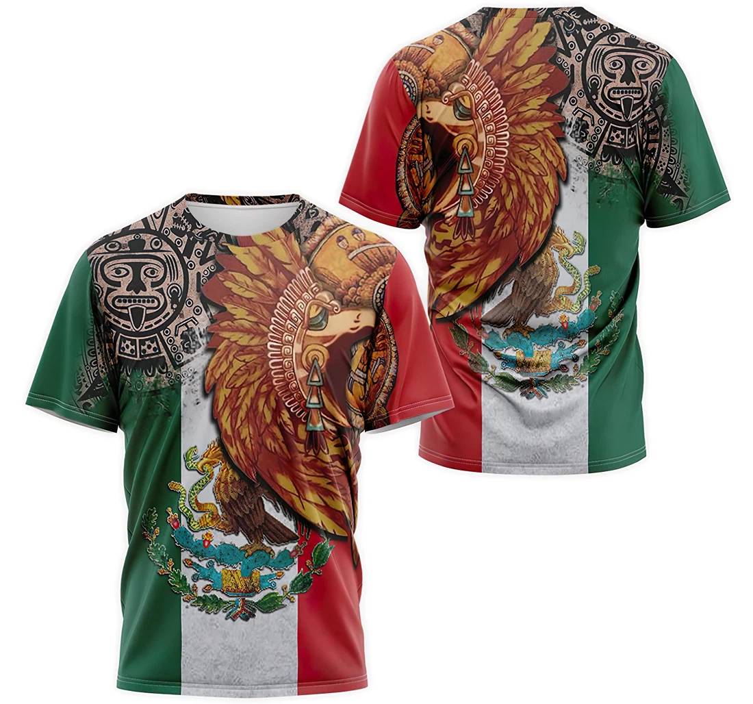 Personalized Aztec Mayan Warrior Mexican Coat Of Arms Flag 3D Printed T-Shirt, Hoodie, Long Sleeve Shirt