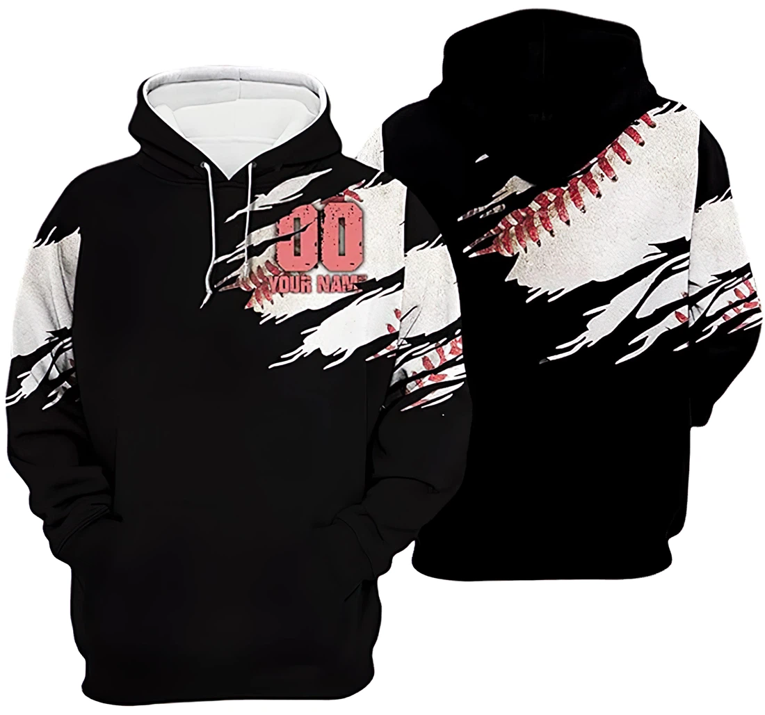 Personalized Name Baseball Torn Pattern Included 3D Printed Hoodie