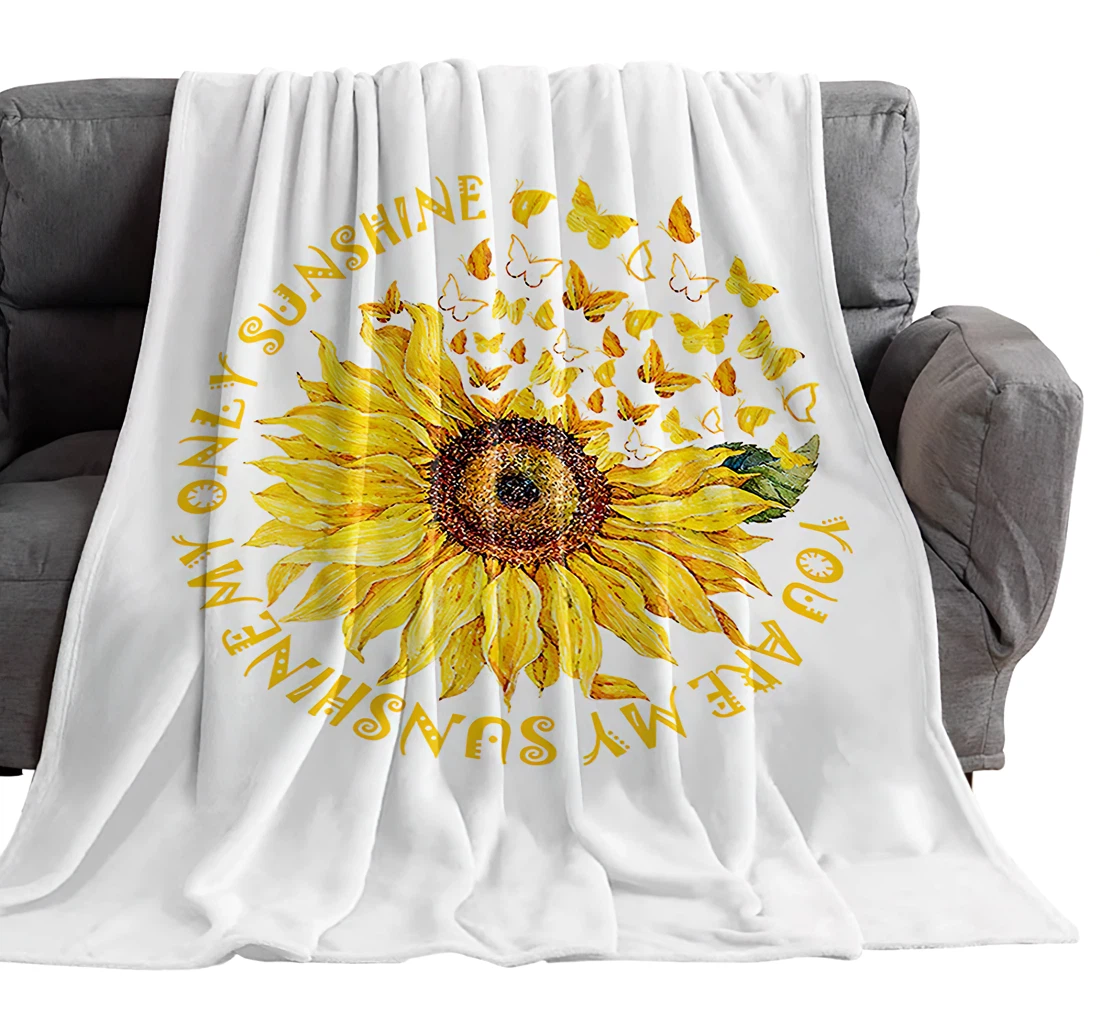 Throw Blanket, Quilt - Decorative Inspirational Quote Around Magic Butterfly Sunflower Bedroom White Backdrop Sherpa Fleece