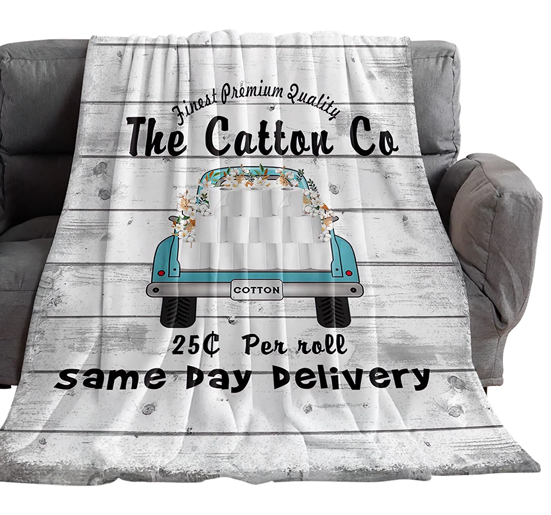 Throw Blanket, Quilt - Retro Car With Flowers And Quotes Breathable Grey Wooden Texture Sherpa Fleece