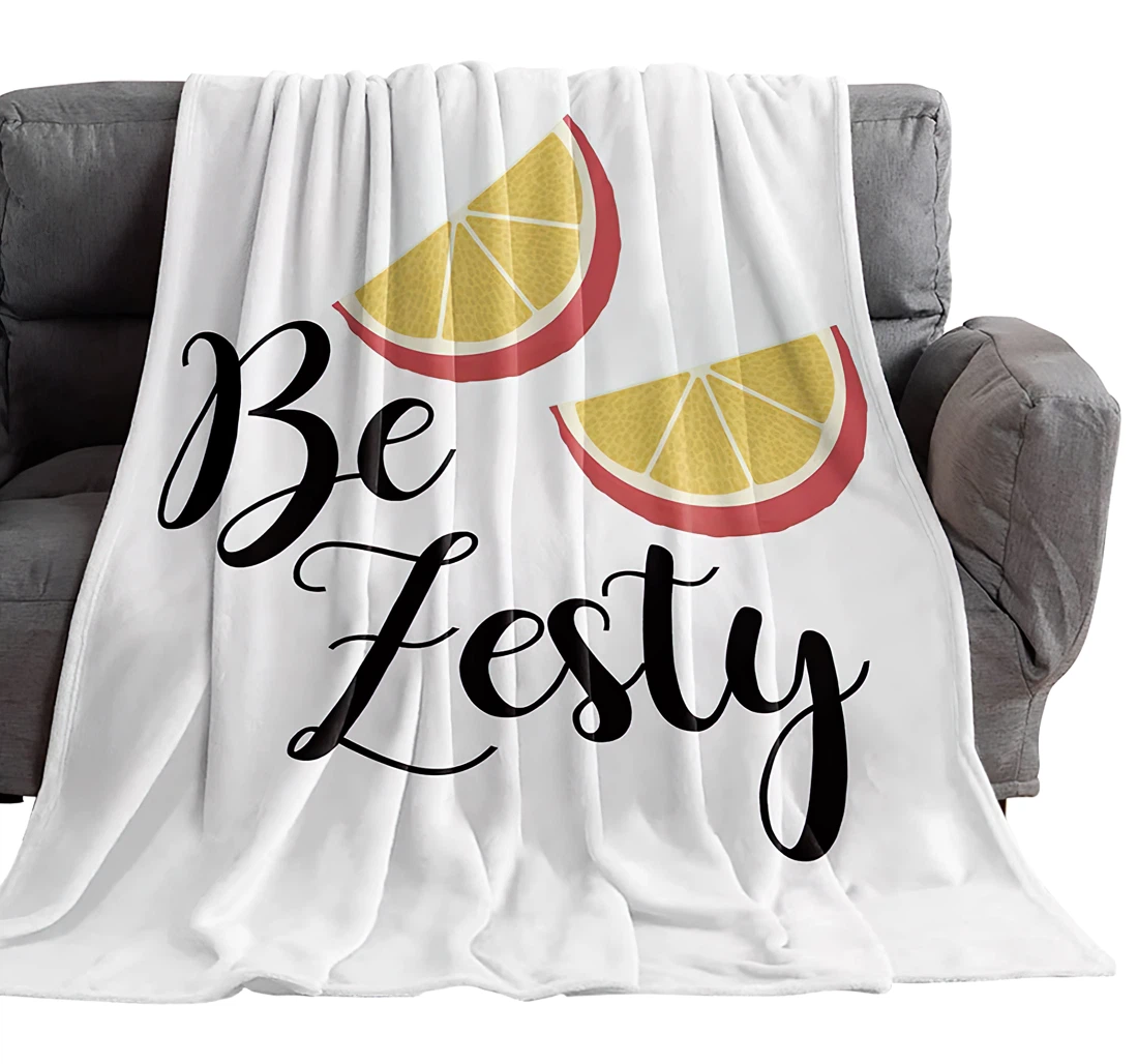 Throw Blanket, Quilt - Summer Fruits Breathable Farm Lemons With Quotes Sherpa Fleece