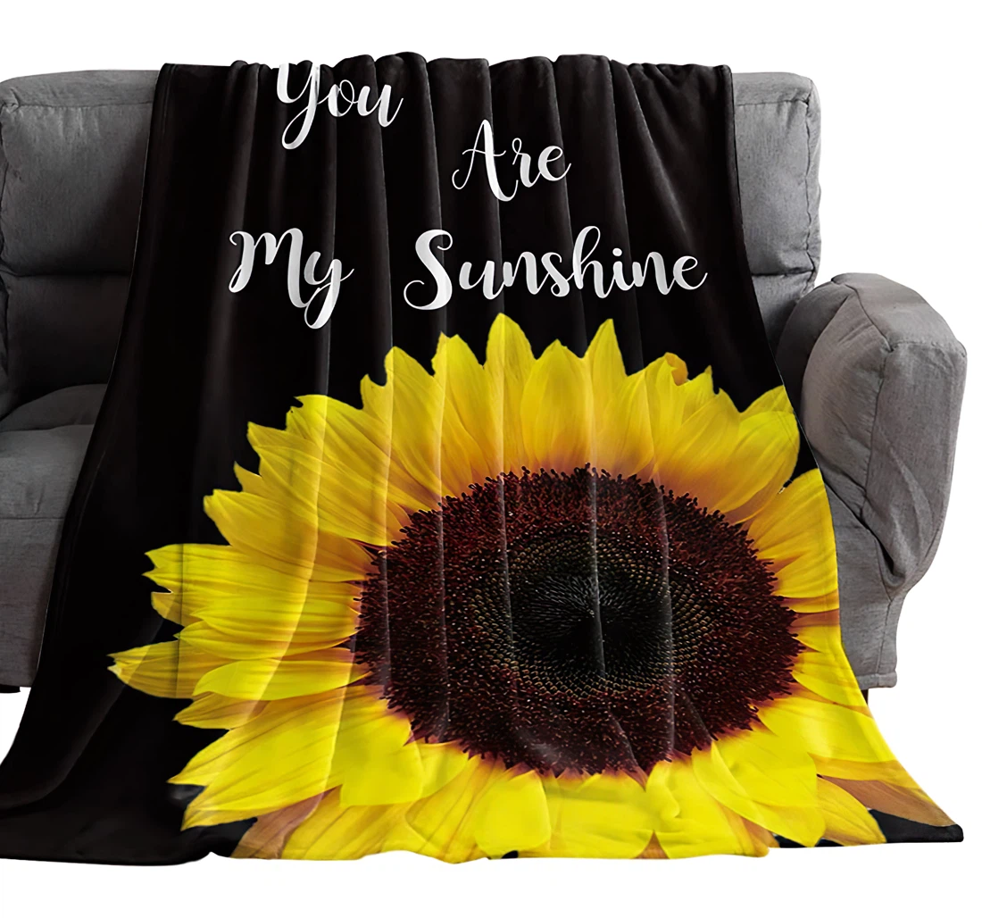 Throw Blanket, Quilt - Farm Blooming Sunflowers With Quotes Breathable Spring Floral Sherpa Fleece