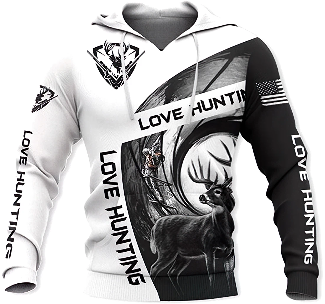 Love Hunting And White Lightweight Premium Sportwear Up - 3D Printed Pullover Hoodie