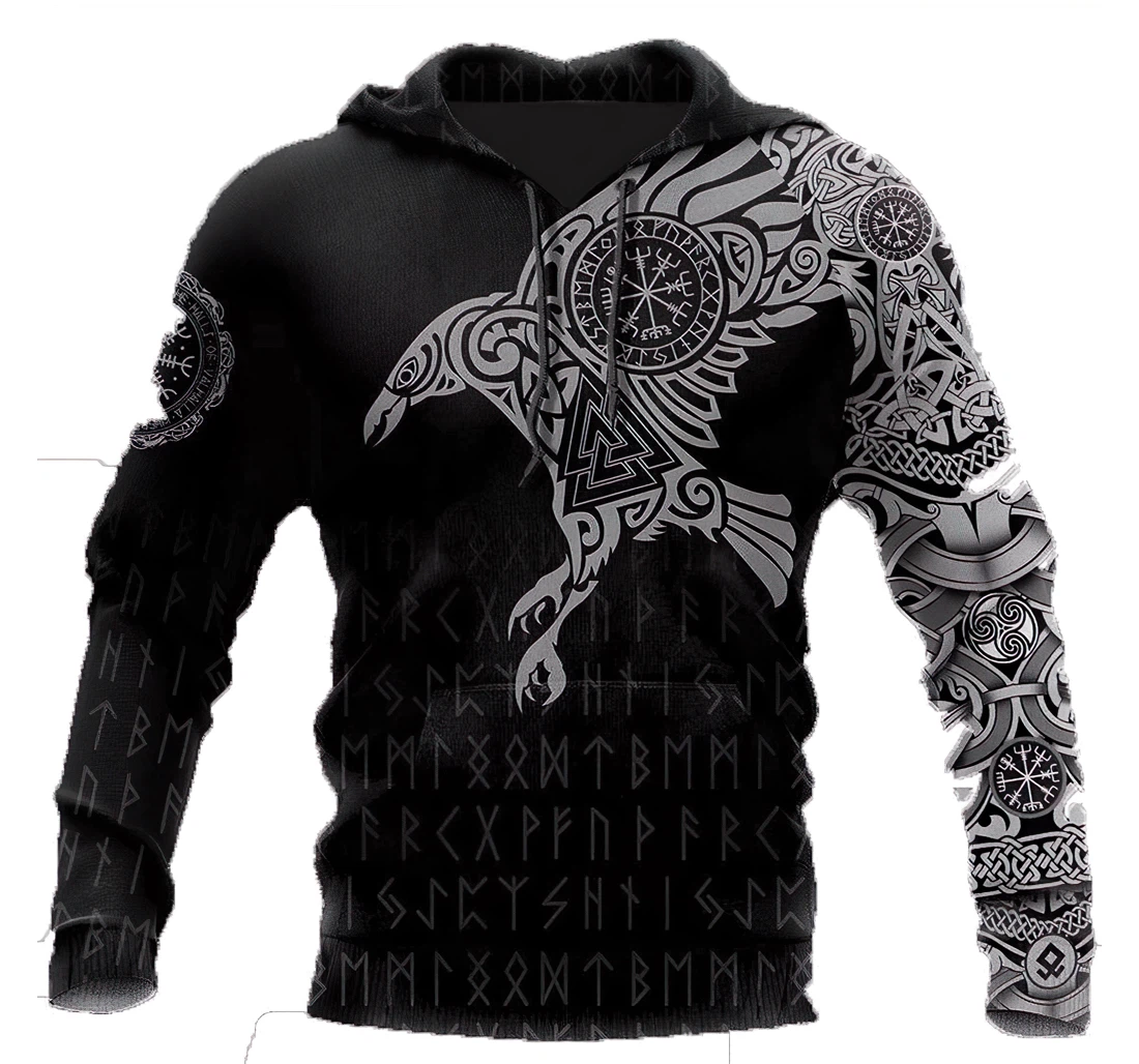 Personalized Vikings The Raven Of Odin Tattoo Lightweight Premium Sportwear Up - 3D Printed Pullover Hoodie